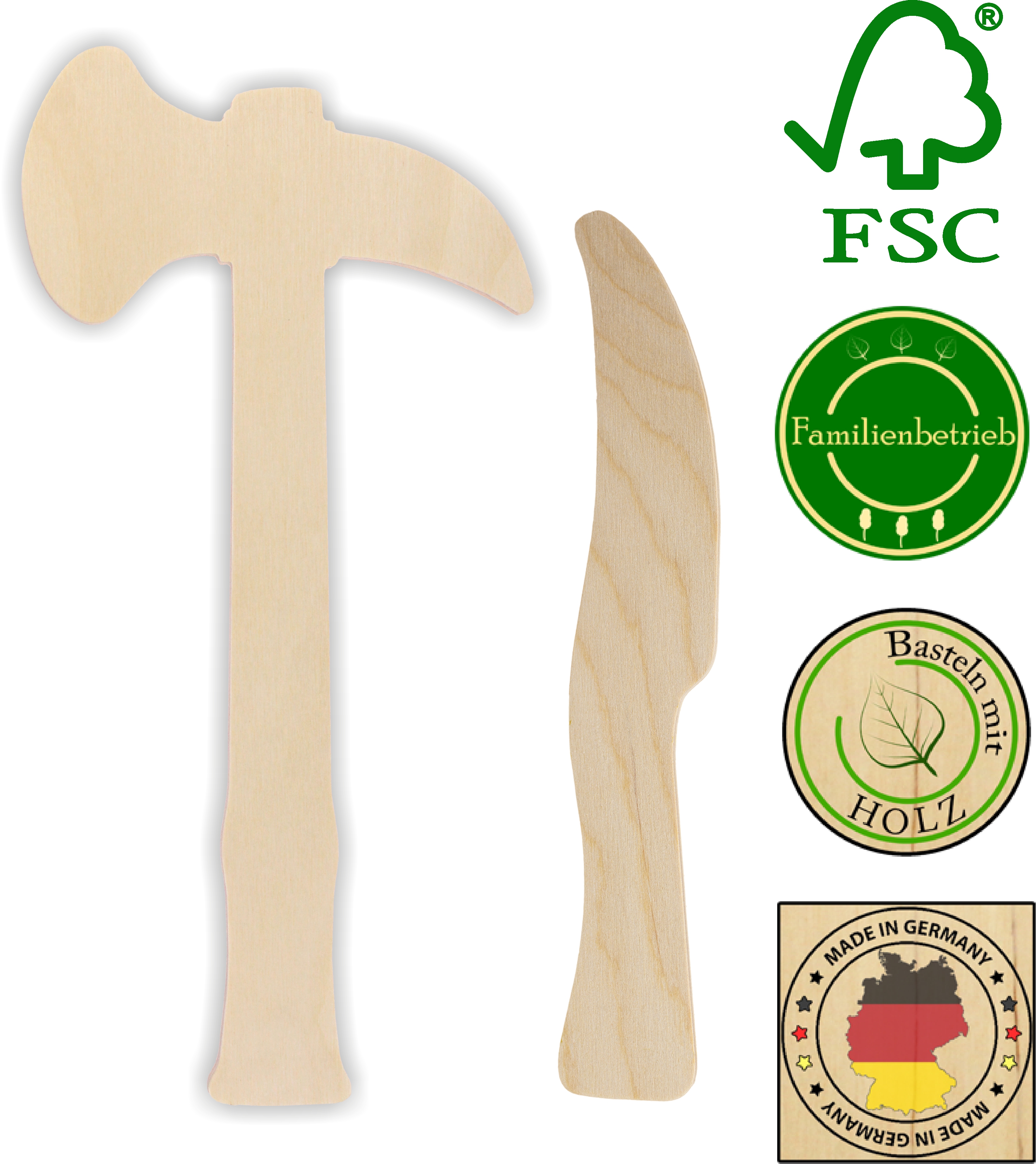 Tomahawk und Messer als Set aus 3mm Birkensperrholz