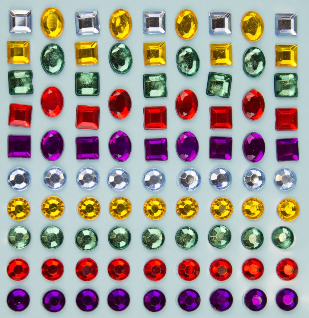 97000100 Glitzersteine "Bunte Mischung", 5 Farben, 3 Formen, 6-10mm, selbstklebend